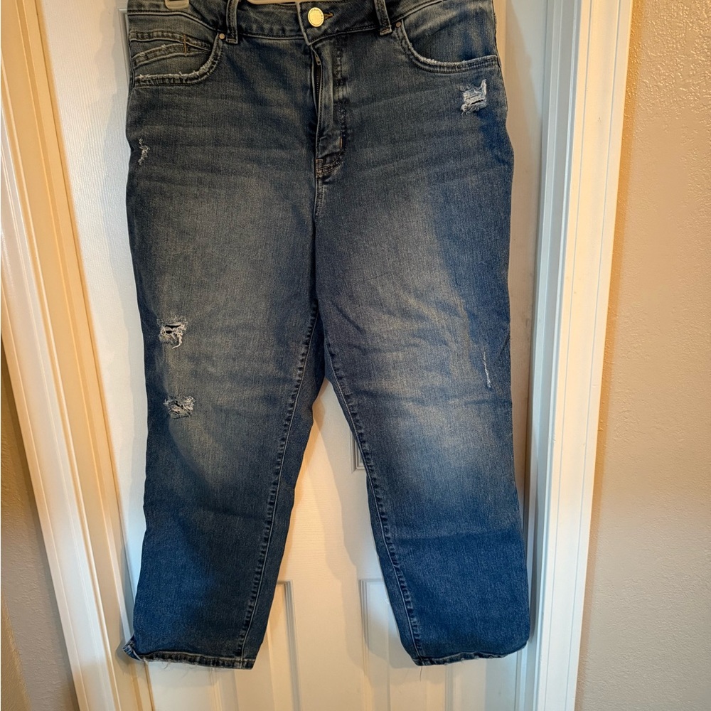 Maurice’s Everflex Stylish Blue Distressed Ankle Jeans with Tummy Control Panel